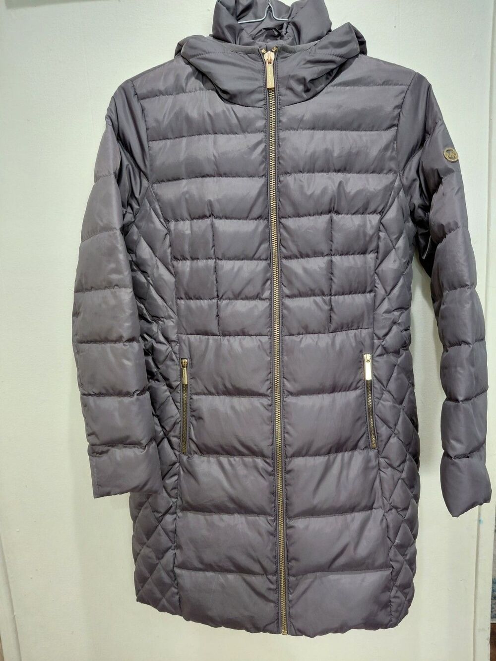 Michael Kors Packable Quilted Hooded Down Jacket Puffer Coat Gray Size S